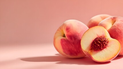 Fresh ripe peaches on pink background a healthy and delicious summer fruit