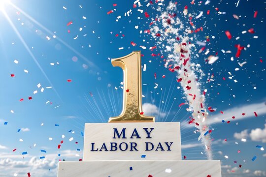 1st May Labor Day Celebration with Golden Trophy and Confetti