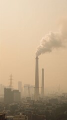 Obraz premium Factory chimneys contribute to mornings thick yellowish industrial smog