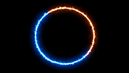 Fiery blue  orange circle frame.