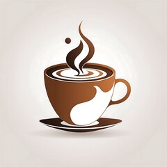 Obraz premium Vector icon Coffee cup with steam shaped like semicolons ; ;, flat brownwhite, isolated on white.