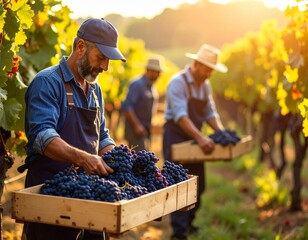 man picking grapes in vineyard