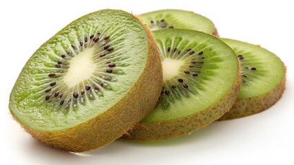 Several slices of fresh kiwi fruit isolated on white background