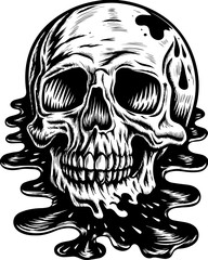 Fototapeta premium SVG of a graffiti-style skull head with bold urban flair. Intricate Monochrome Skull Design with Dripping Ink Effect