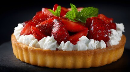 Delicious strawberry tart with cream cheese filling dessert food photography