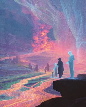 AI in disaster response with real-time AI in disaster response mapping and AI in disaster response for emergency rescue coordination Surreal landscape depicting emotional exploration.