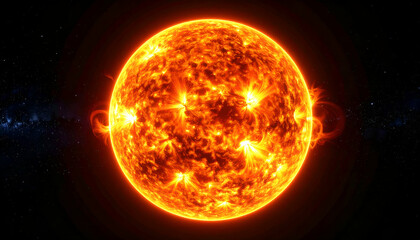 Fiery Sun with Space, Stars, and Galaxy.