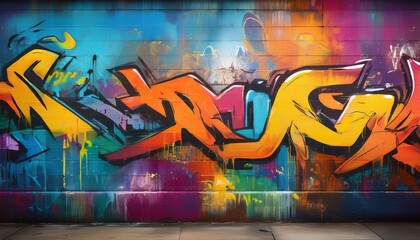 colorful graffiti on worn and weathered textured metal wall modern street art background