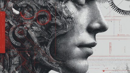 Minimalist art of intertwined mechanical and natural elements