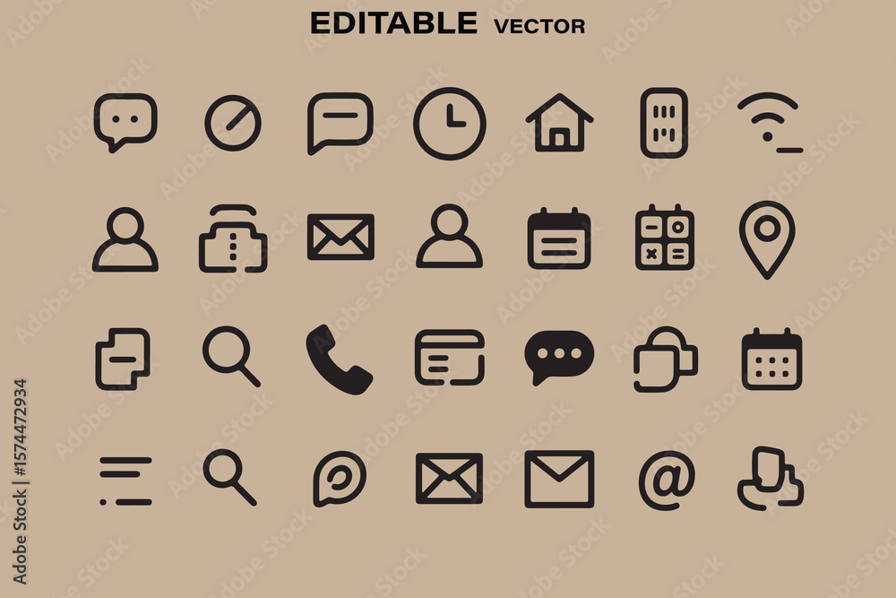 Poster collection of editable vector icons representing communication navigation and user interface element