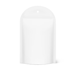 Realistic stand up pouch bag with hole slot and round top mockup. Front view. Vector illustration isolated on white background. Ready for your design. EPS10.