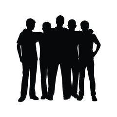 Five young men in silhouette standing together with arms around each other group people