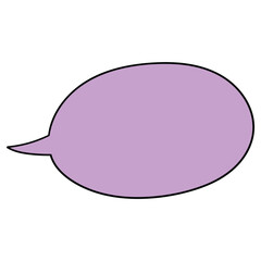 Hand drawn cartoon empty purple speech bubble on white background.