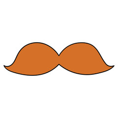 Hand drawn cartoon brown mustache on white background.