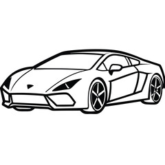 Sleek modern sports car outline drawing silhouette on white background