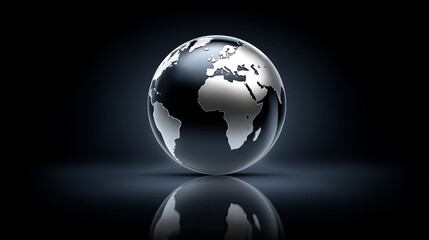 Globe shaped like a metallic sphere reflecting light and shadows