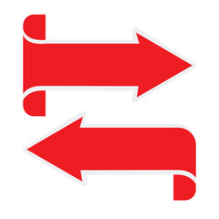 Red and white arrow set for web design elements like banners, tags, and business labels, featuring origami-style paper ribbon illustrations