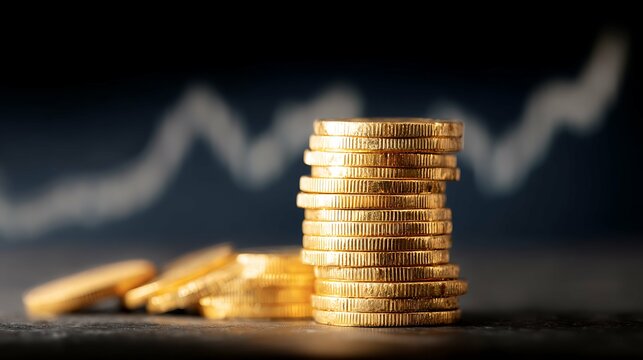 business golden coin digital currency on stock market financial positive indicator background. growth futuristic chart bitcoin money investment . investor cryptocurrency data concept. - Powered by Adobe