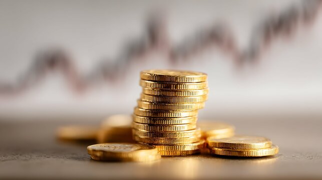 business golden coin digital currency on stock market financial positive indicator background. growth futuristic chart bitcoin money investment . investor cryptocurrency data concept.