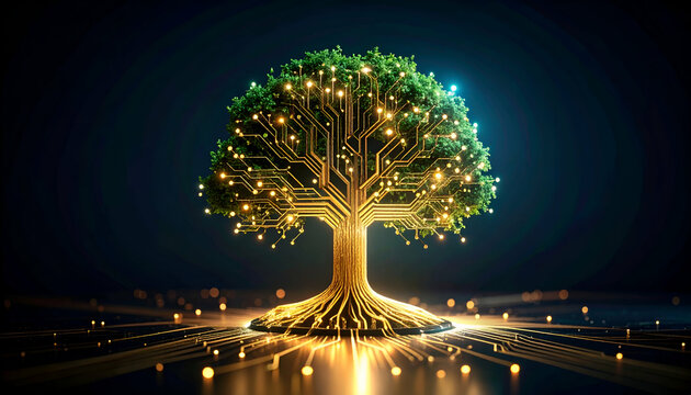 Golden Circuit Tree with Digital Growth.