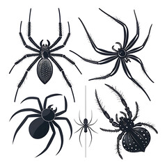 Set of Spider silhouette Spider vector icon on white background.
