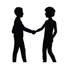 Two young boys silhouettes shaking hands in agreement on white background children handshake