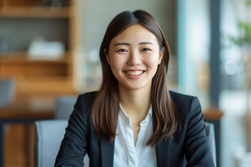 面接中の女性ビジネスパーソンの自然な笑顔（上半身）