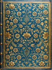 Vintage gold embossed leather bound book with blue floral patterns