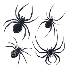 Set of Spider silhouette Spider vector icon on white background.
