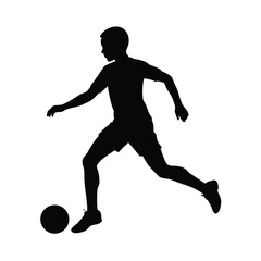 Black silhouette of a young person playing football on a white background soccer player