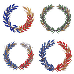 Four wreaths in varying styles color palettes and materials