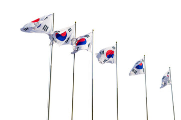 Waving flag of South Korea in transparent background. South Korea flag for independence day. The symbol of the state on wavy fabric.