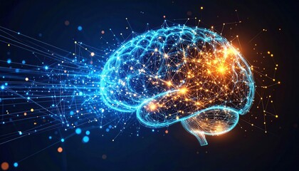 Obraz premium Digital representation of a brain with glowing connections and particles, symbolizing innovation and technology