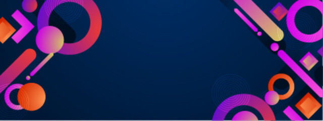 Fototapeta premium Vibrant abstract geometric shapes on dark blue background. Suitable for modern design projects, web graphics, and vibrant digital backgrounds.