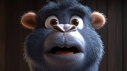 Fototapeta premium Animated furry primate, surprised expression