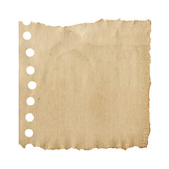 A worn, torn notebook page with perforated edges, showing signs of aging and discoloration