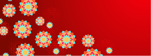 Colorful geometric starburst patterns on a red background. Perfect for vibrant design backgrounds or eyecatching digital illustrations.