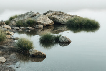 photorealistic ultraminimalist scene showcasing elegance of simplicity in nature featuring soft colors and