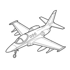 A black and white jet illustration line art of a coloring page