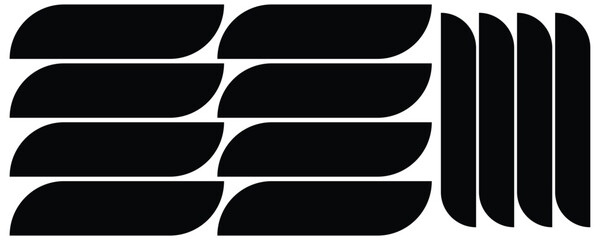 Black curved shapes on white background abstract graphic