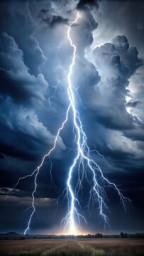 A dramatic lightning bolt splits the pitch-black sky