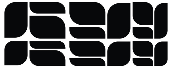 Black abstract shapes with rounded corners on white background geometric pattern
