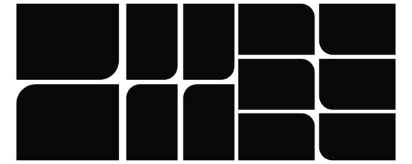 Black geometric shapes with rounded corners abstract white