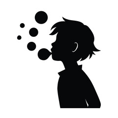 Silhouette of a boy blowing bubbles on a white background Silhouette Art vector