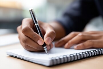 Close-Up of Student Writing Notes with Pen in Educational Setting