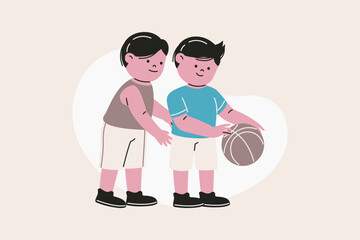 Illustration of Two Boys Playing Basketball