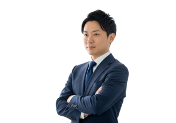 young japanese businessman standing with arms crossed transparent png for business design