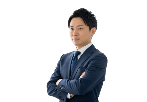 young japanese businessman standing with arms crossed transparent png for business design