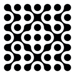 Black pattern of dots metaball on white background. Abstract geometric figures from connected molecules. Modern isolated vector design element.