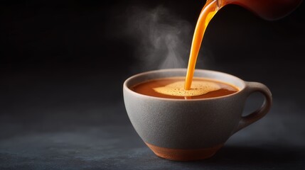 Coffee pouring closeup in cozy environment capturing steamy moments
